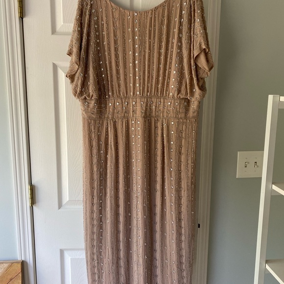 Mac Duggal Beige Beaded Cap Sleeve Dress - Great for Weddings and Formal Events - Picture 5 of 7